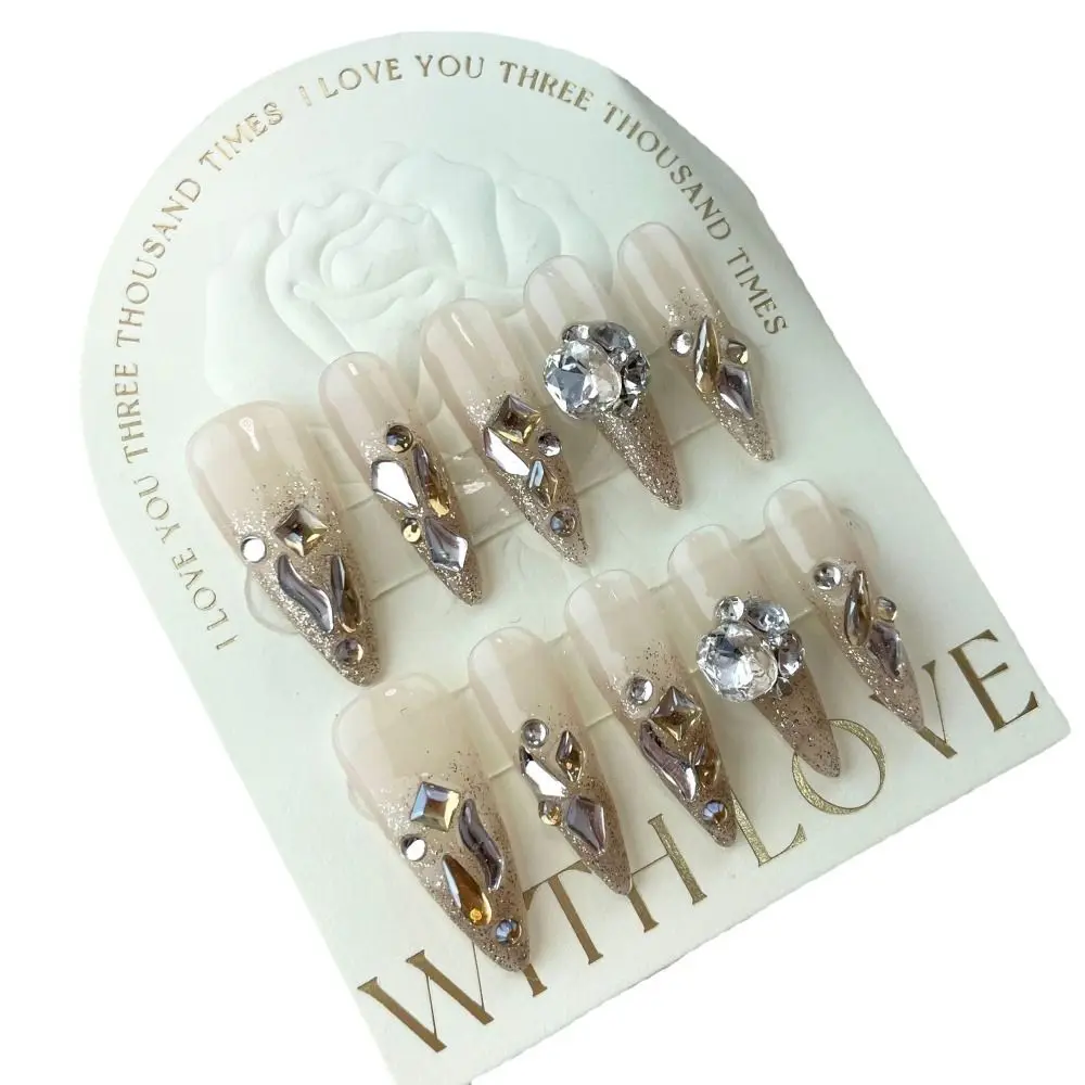 10Pcs with Rhinestones Champagne Flash Diamond Handmade Nails Full Cover with Tool Box Glitter Powder Fake Nail XS S M L
10Pcs with Rhinestones Champagne Flash Diamond Handmade Nails Full Cover with Tool Box Glitter Powder Fake Nail XS S M L