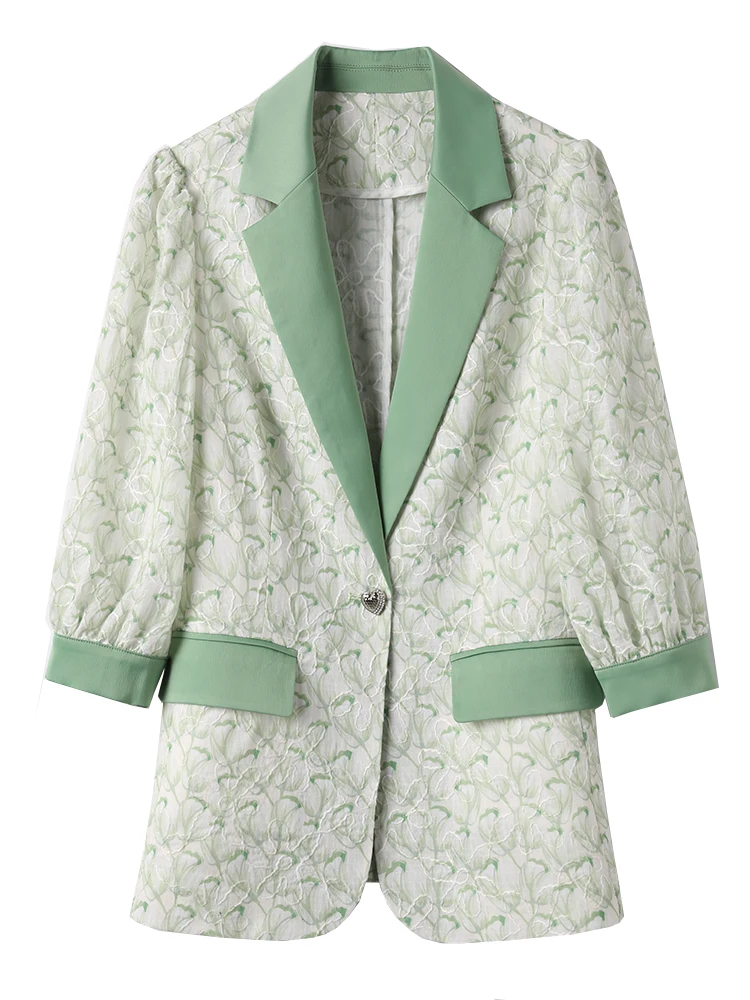 Spring Summer Women Formal Blazer Coat Ladies Female Apricot Green Print Half Sleeve Business Work Wear Jacket
Spring Summer Women Formal Blazer Coat Ladies Female Apricot Green Print Half Sleeve Business Work Wear Jacket