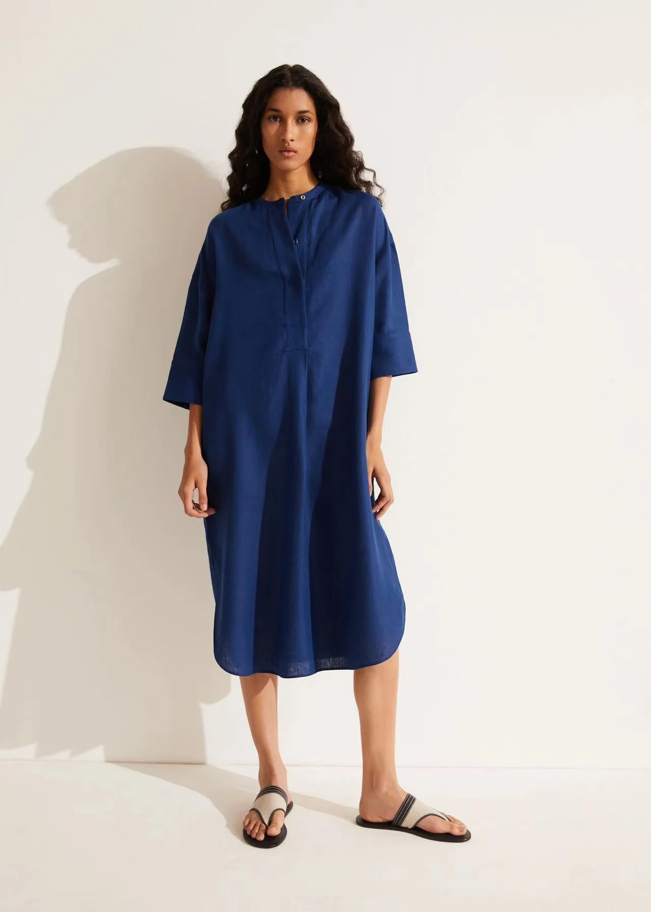 

Синие платья Klein для женщин, льняные супер мягкие рубашки, платье, новинка 2024, женская одежда, платья для отпуска