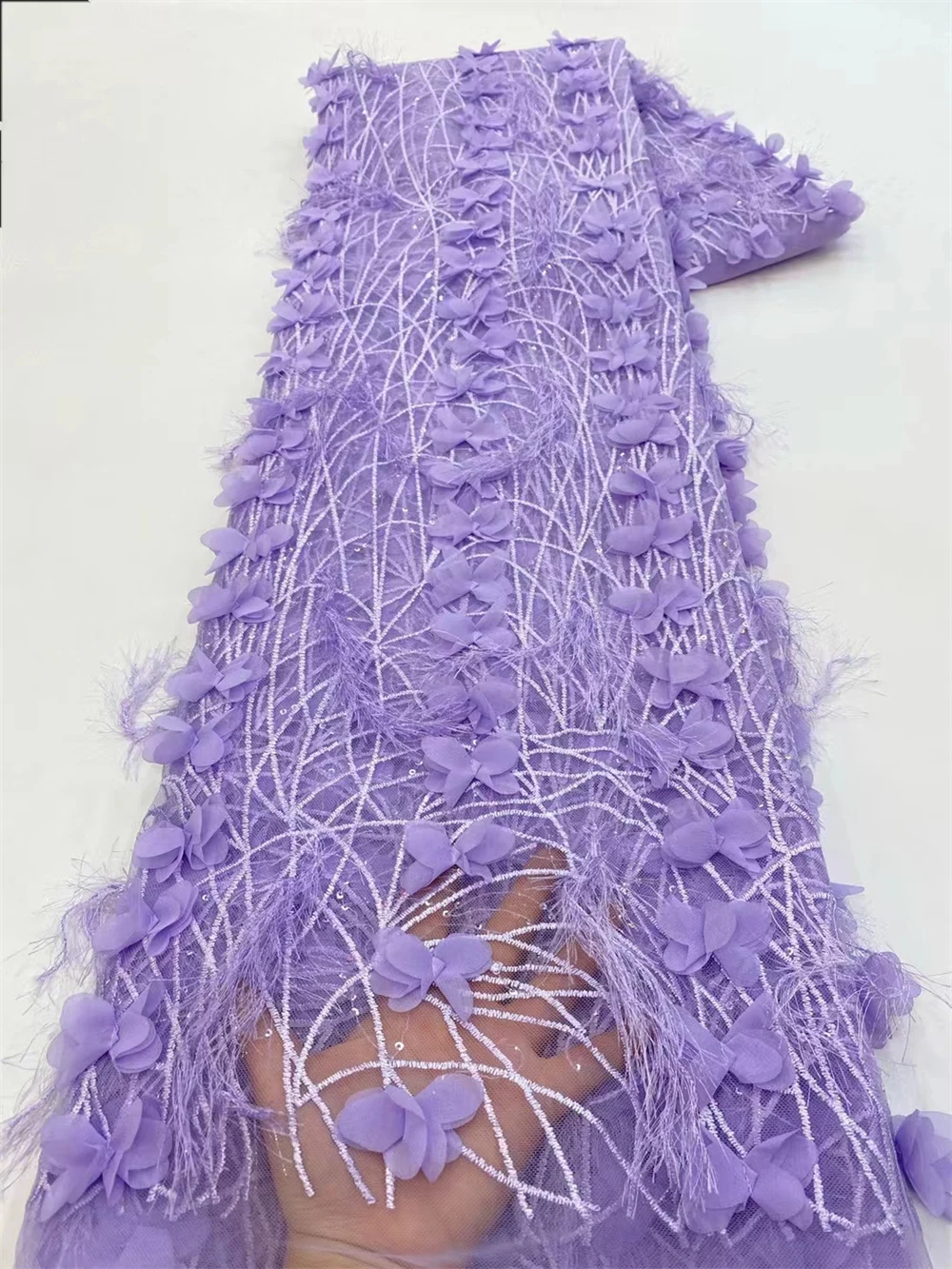 

Purple African Sequins Lace Fabric 2024 High Quality Tulle Lace French Nigerian Net Beaded Lace Fabric For Sewing Wedding Dress