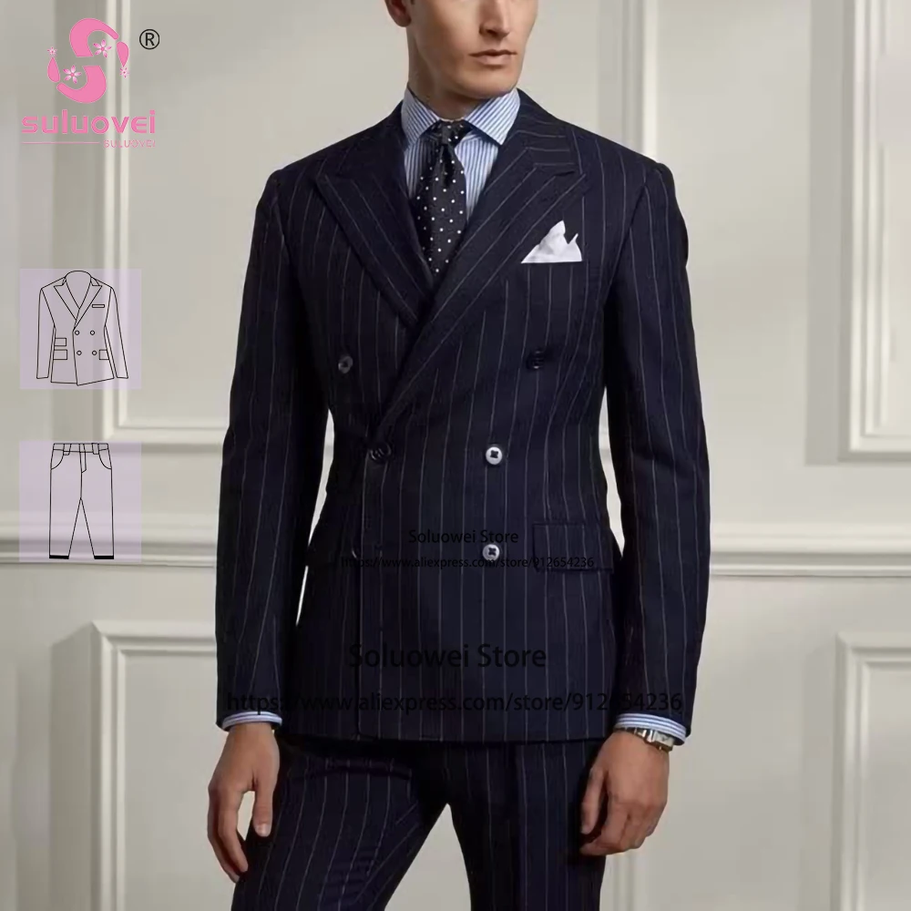 Fashion Pinstripe Suits For Men Slim Fit 2 Piece Pants Set Formal Grooms Wedding 2CM Wide Striped Double Breasted Tuxedos Blazer
Fashion Pinstripe Suits For Men Slim Fit 2 Piece Pants Set Formal Grooms Wedding 2CM Wide Striped Double Breasted Tuxedos Blazer