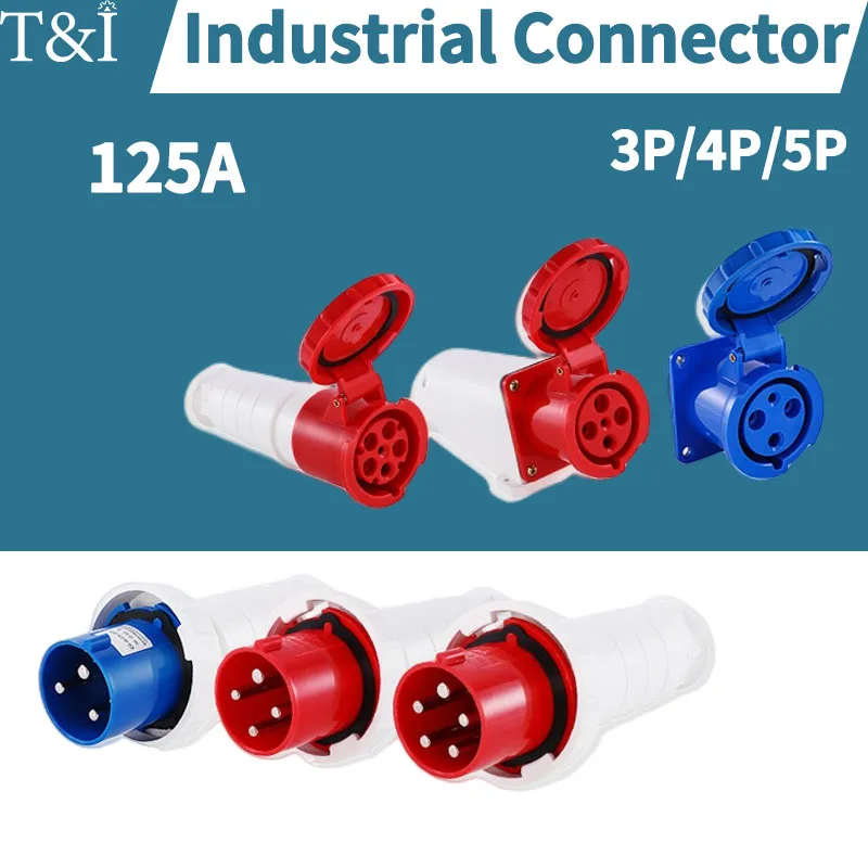 

1PCS 125A Waterproof Industrial Plug 3/4/5 Pin Dustproof Socket IP67 Male and Female Mounted Industrial Connector 380V 415V