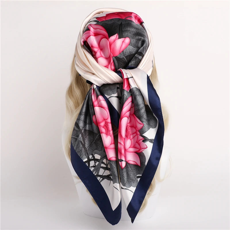 

Luxury Brand Beach Stoles Silk Square Scarf Women Satin Headband Shawl Wraps Female Kerchief Hijab Echarpe 2022 Summer Bandana