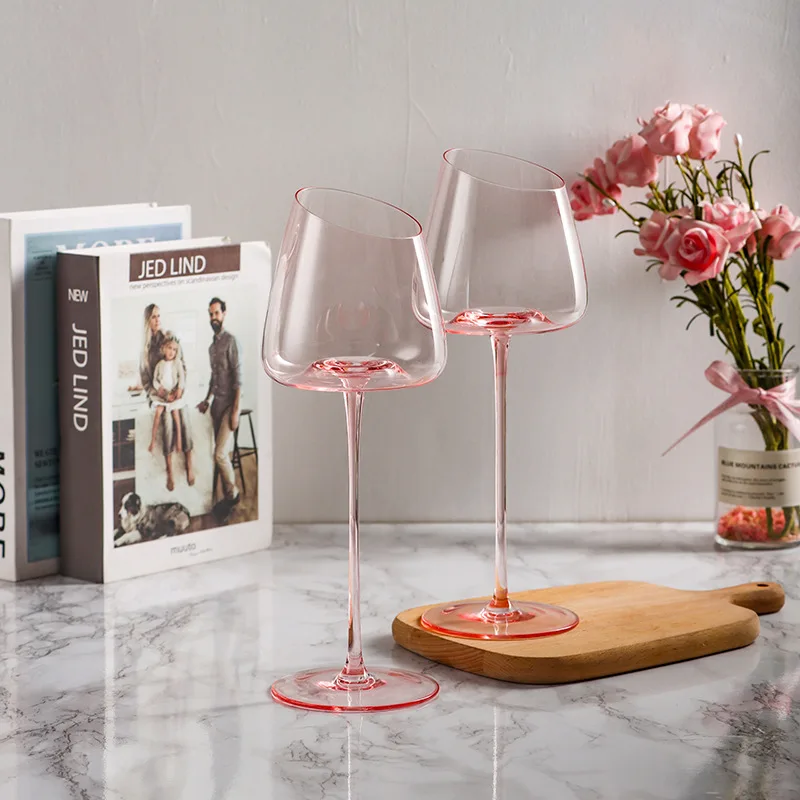 

500ml Large Capacity Pink Red Wine Wine Glass High-Value Home Crystal Champagne Glass Cup Oblique Mouth Goblet Party Accessories