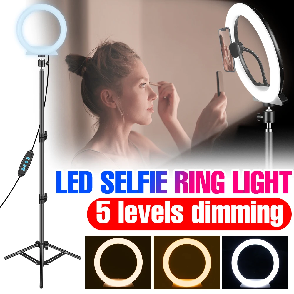 LED Selfie Ring Light Photography Fill Light With Phone Stand Tripod LED Lamp 3 Colour Dimmable For Live Video Stream Lighting
LED Selfie Ring Light Photography Fill Light With Phone Stand Tripod LED Lamp 3 Colour Dimmable For Live Video Stream Lighting