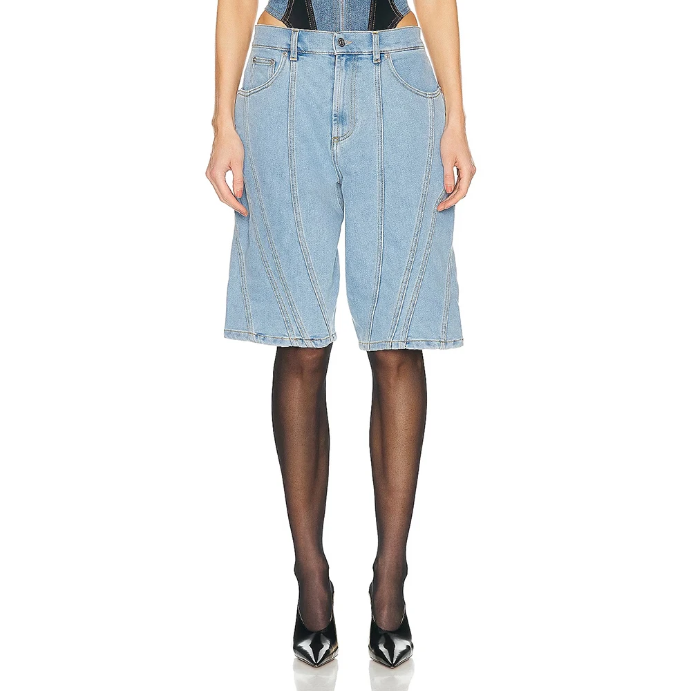 

2024 Spring / Summer New Women's Five Pants Y2k Spiral Stitching Splicing Vintage Washed Fashion Hundred High-Waist Denim Shorts