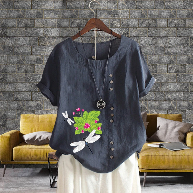 New Summer 11 Colors Ladies T Shirts Casual Dragonfly Flower Linen Tops Vintage Round Neck Short Sleeves Loose Blouse XS-5XL
New Summer 11 Colors Ladies T Shirts Casual Dragonfly Flower Linen Tops Vintage Round Neck Short Sleeves Loose Blouse XS-5XL