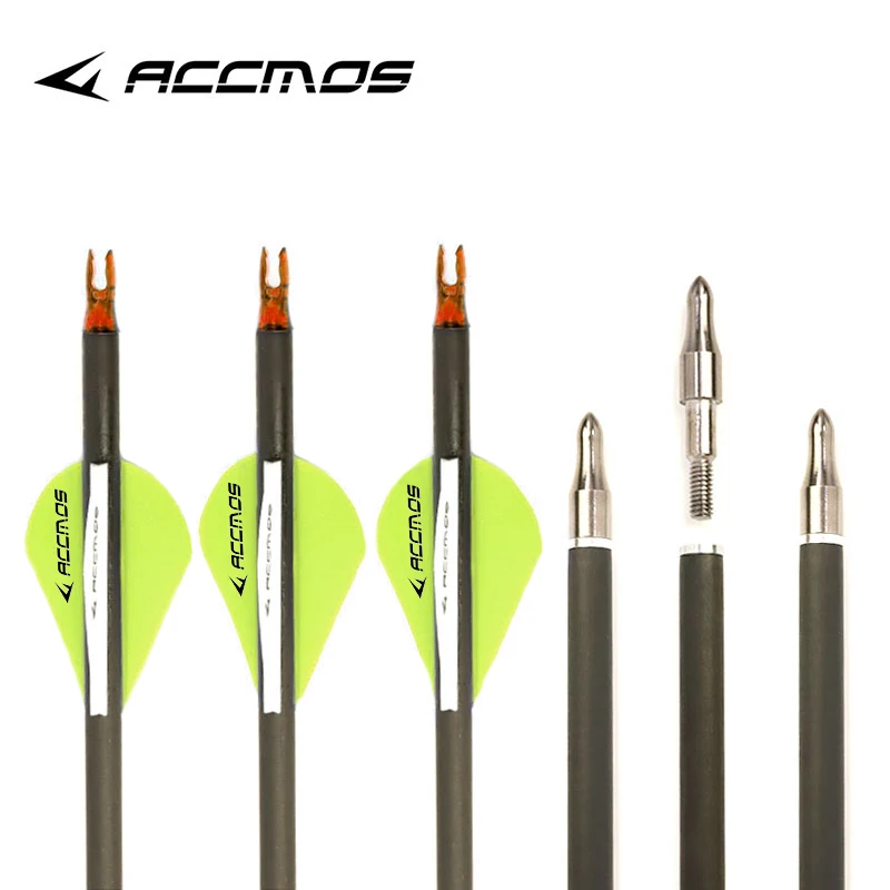 

ACCMOS 6/12/18pc spine300/350/400/500/600/700/800Target arrow31inch id6.2 pure carbon arrows Recurve/Compound Bow Practice Arrow