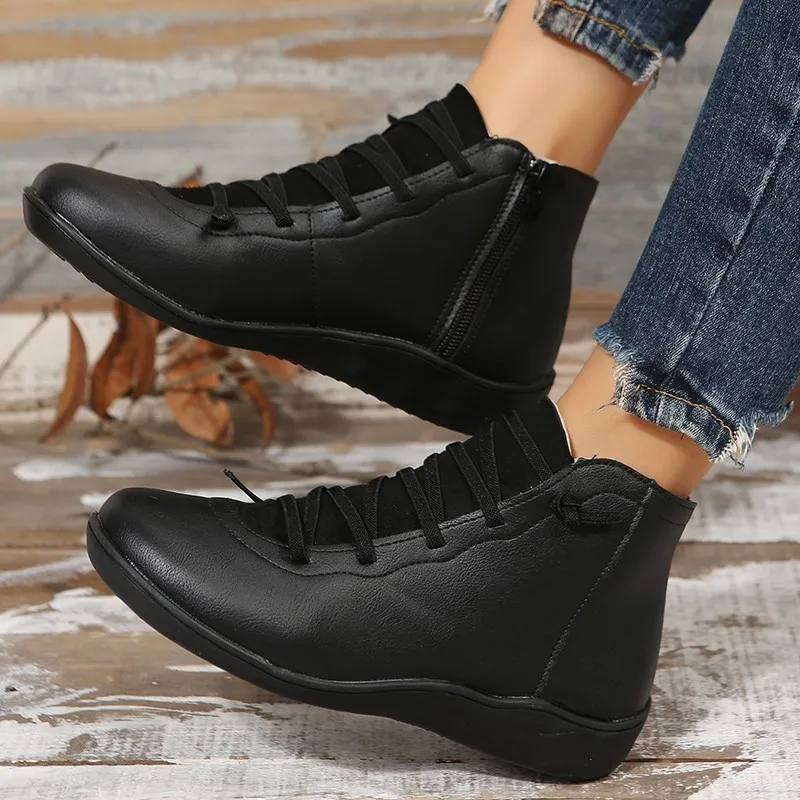 

WOMEN ANKLE BOOTS Short Leather Chelsea Flat Shoes Cowboy Sneakers Combat Boots Black Vintage Moccasin Free Shipping Plus-size