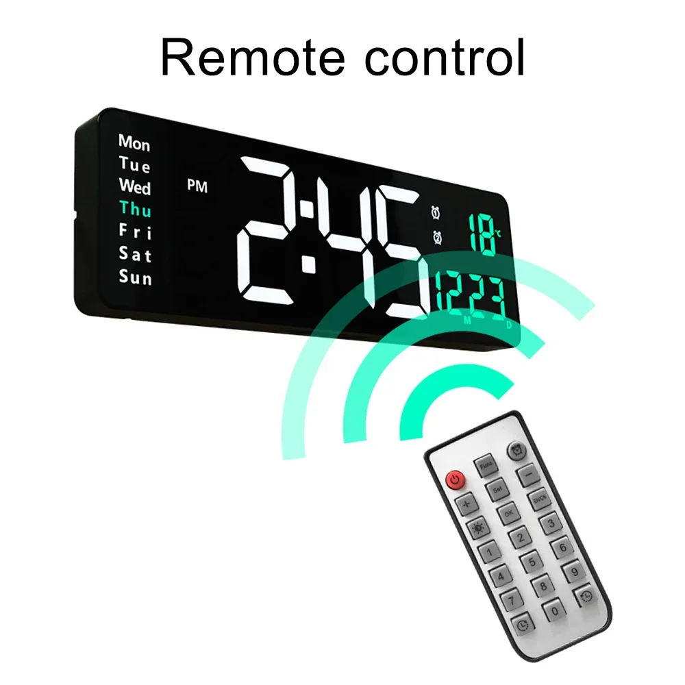

Power Date Display Wall-mounted Wall Remote Dual Temp Off Alarms Clock LED Control Large Week Digital Memory Table Clocks