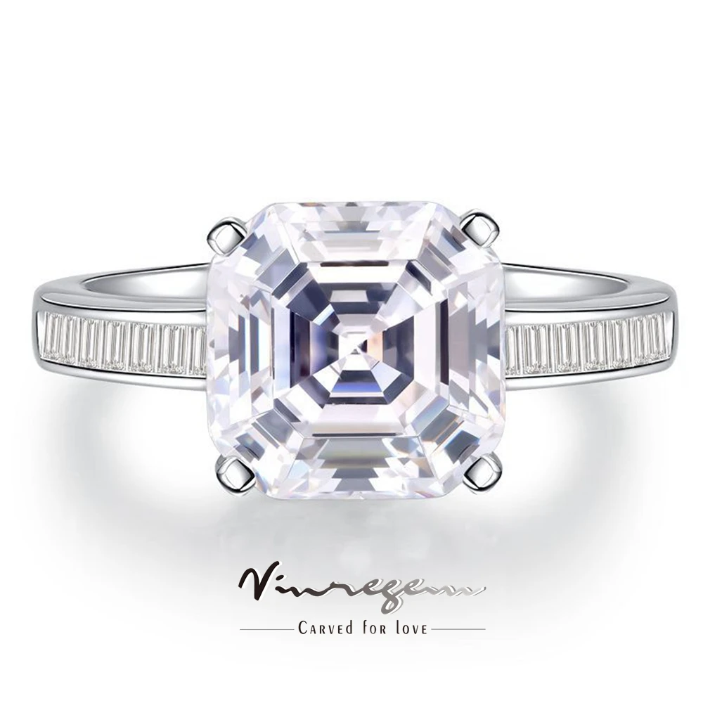 

Vinregem 10*10 MM 5CT Asscher Cut Lab Created Sapphire Gemstone 925 Sterling Silver Women Ring Wedding Engagement Fine Jewelry