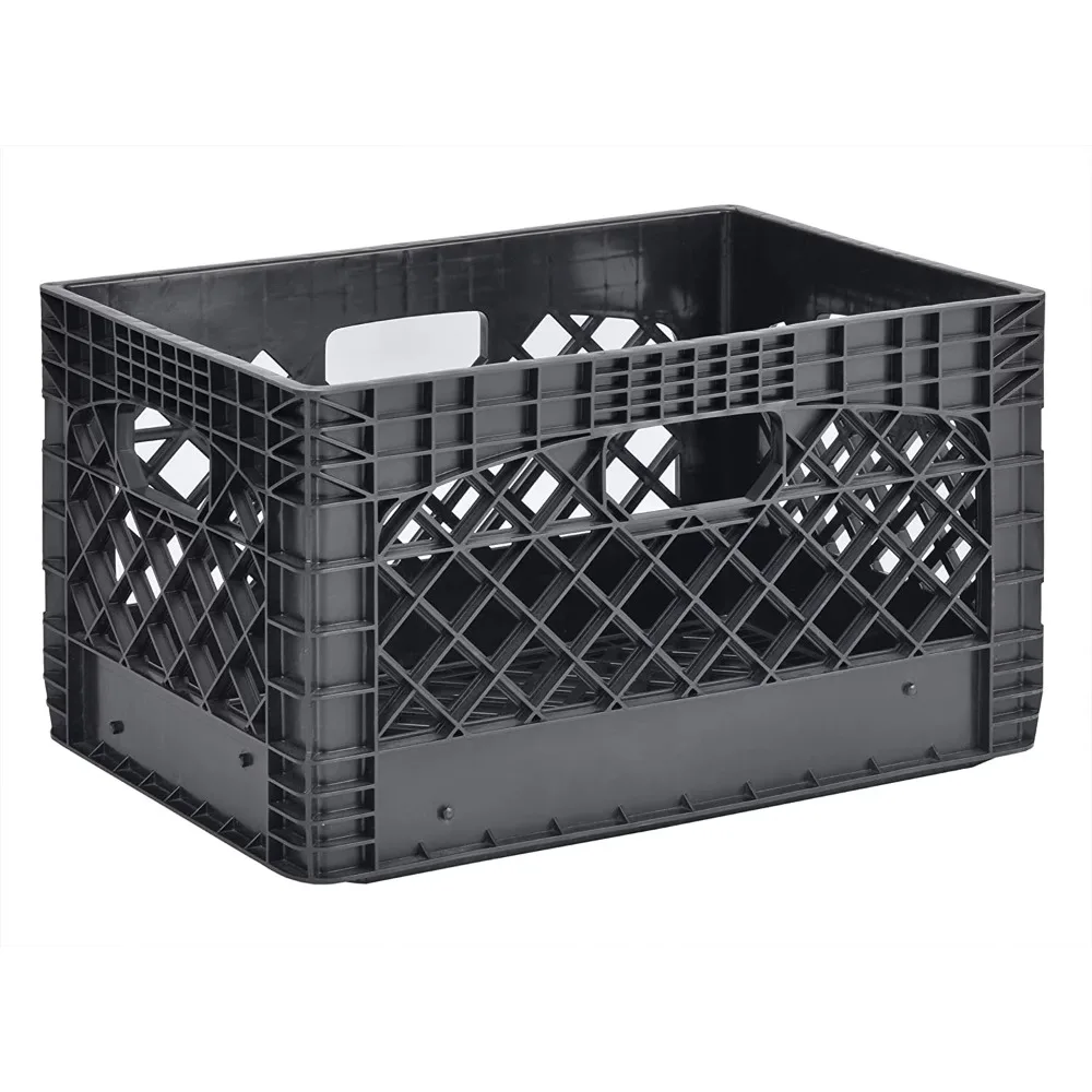 

Storage Locker 24 Quart 3 Pack Black Heavy Duty Rectangular Stackable Dairy Milk Crates Drawer Organizers for Room Recycle Bin