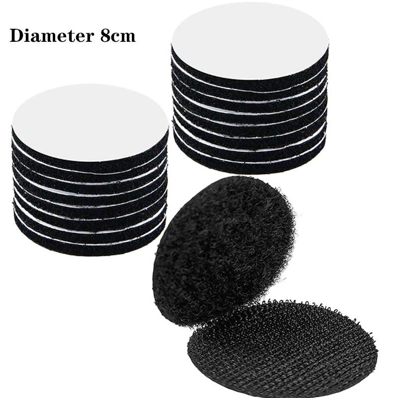 

20Pcs 8cm Round Black Self Adhesive Hook and Loop Dots Waterproof Sticky Glue Coins Tape Loop Fastener For Home Classroom Office