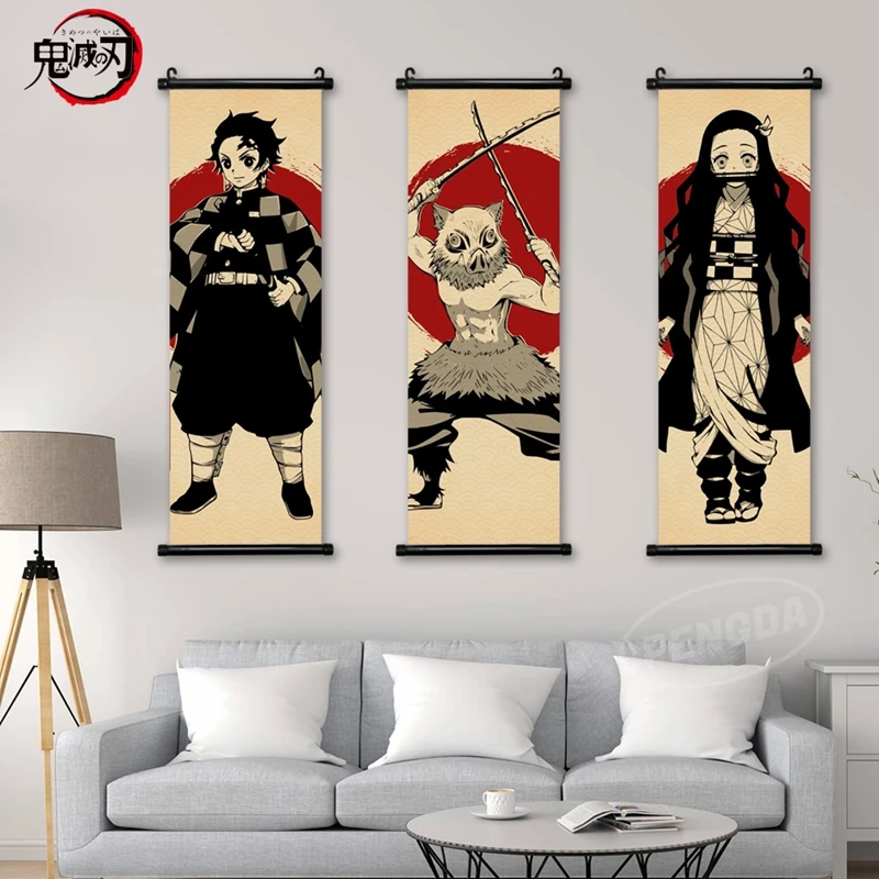 

New Arrival Anime Demon Slayer Kamado Tanjiro Nezuko Scroll Hanging Picture Canvas Oil Painting Home Decoration Art Wall Gift