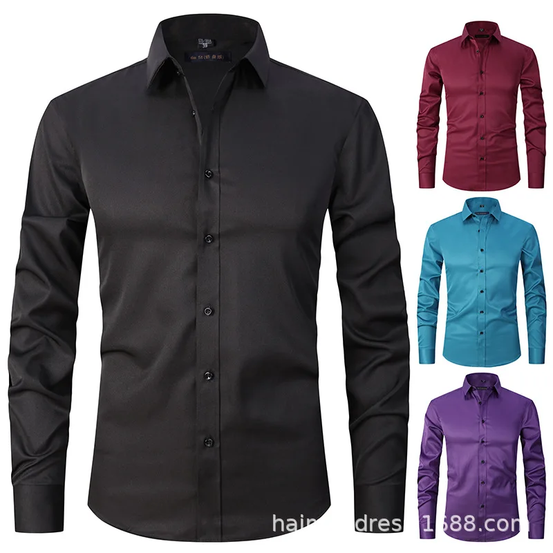 Elastic Thin Men Shirt Long Sleeves and Handsome Men Fashion Shirt Solid Color Slim Fit. Business Casual
Elastic Thin Men Shirt Long Sleeves and Handsome Men Fashion Shirt Solid Color Slim Fit. Business Casual
