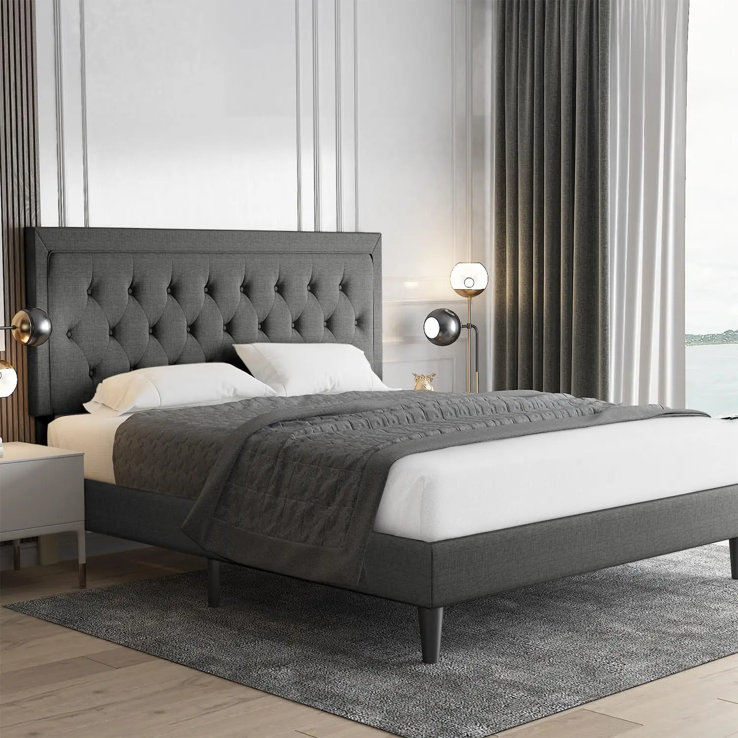 Allewie Queen Size Button Tufted Platform Bed Frame/Fabric Upholstered Bed Frame with Adjustable Headboard/Wood Slat Support
Allewie Queen Size Button Tufted Platform Bed Frame/Fabric Upholstered Bed Frame with Adjustable Headboard/Wood Slat Support