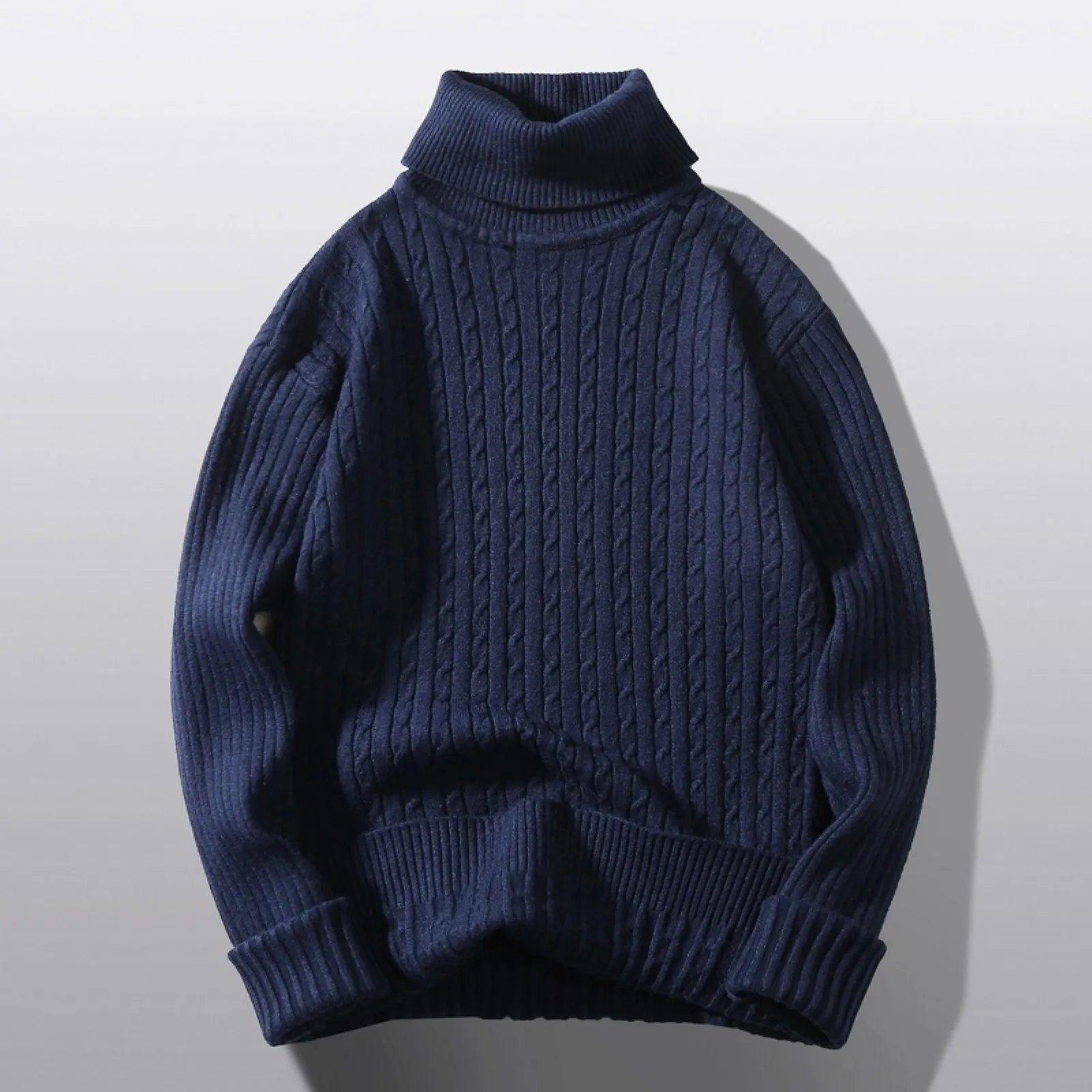 

Vintage Solid Color Knitwear Turtleneck Mens Sweaters Fashion Twist Knitwear Autumn And Winter Long Sleeves Basic Style Tops