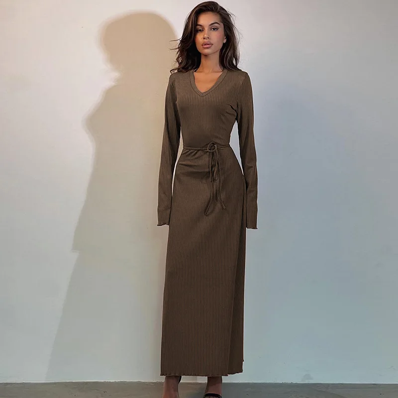 Woman Long Sleeve Rib dress Solid Color V Neck Bandage Casual T-shirt dress S-L 3Color
Woman Long Sleeve Rib dress Solid Color V Neck Bandage Casual T-shirt dress S-L 3Color