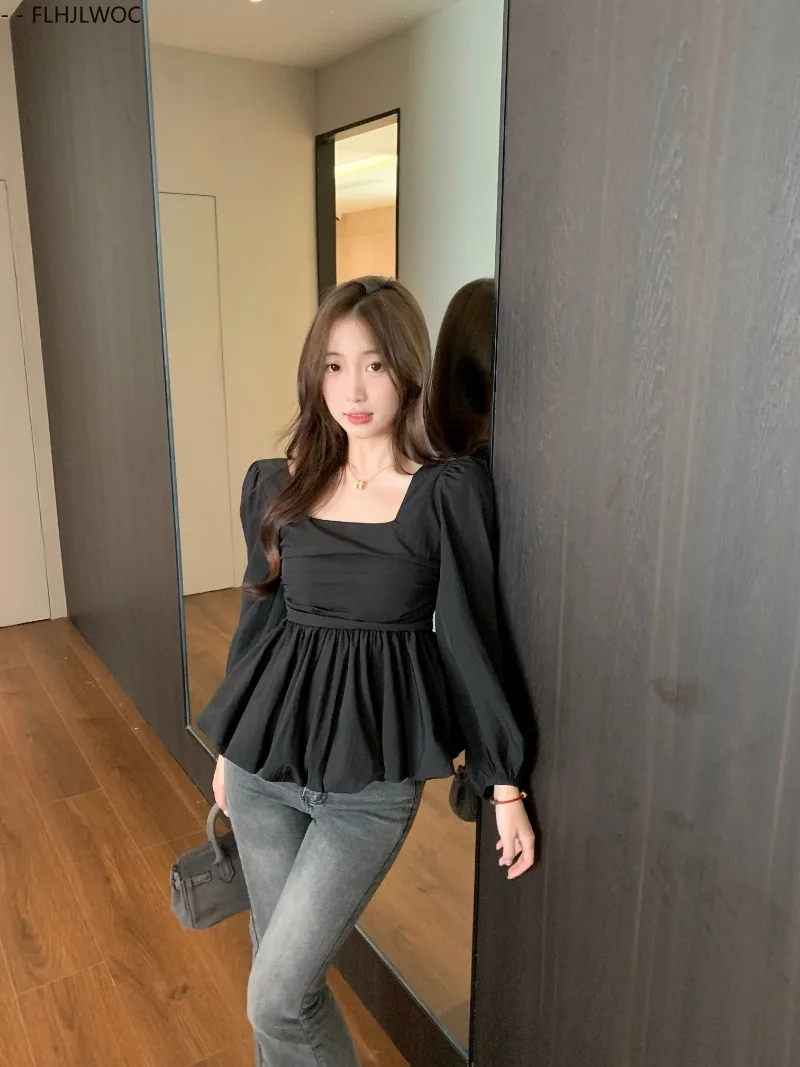 Belly Tunic Peplum Tops Blouses New Design Women Long Sleeve Casual Chic Korea Slim Fitted Black White Basics Shirts Belly Tunic Peplum Tops Blouses New Design Women Long Sleeve Casual Chic Korea Slim Fitted Black White Basics Shirts