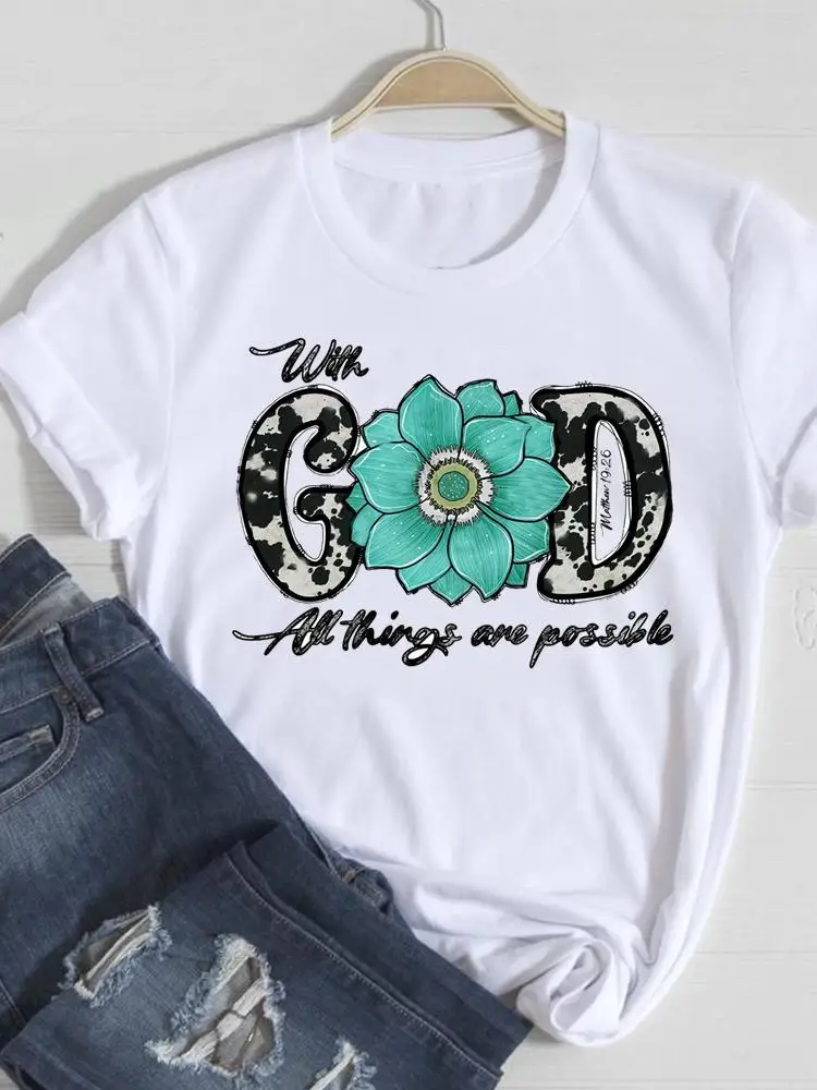 Женская футболка с коротким рукавом, круглым вырезом и принтом
Женская футболка с коротким рукавом, круглым вырезом и принтом