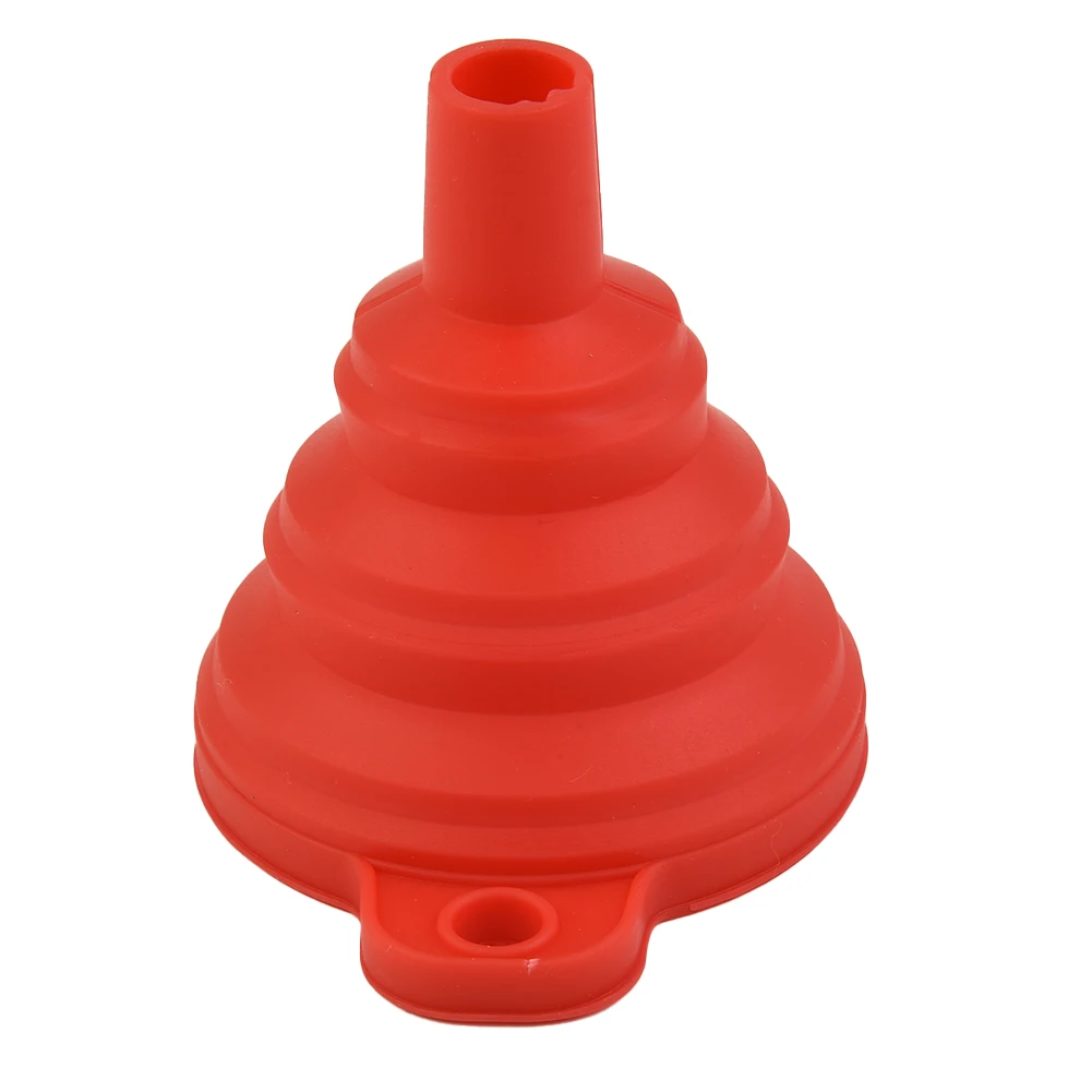 

Universal Car Funnel Oil Fuel Red Silicone Suspended 7.5cmX8cm Collapsible Folded Gasoline Durable High Quality