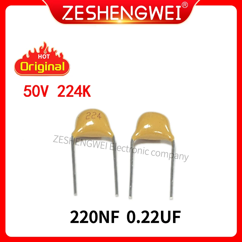

100PCS Monolithic Capacitor 220NF 0.22UF 224K 50V Pin Pitch 5.08 MM ± 20% The Infinite Capacitance