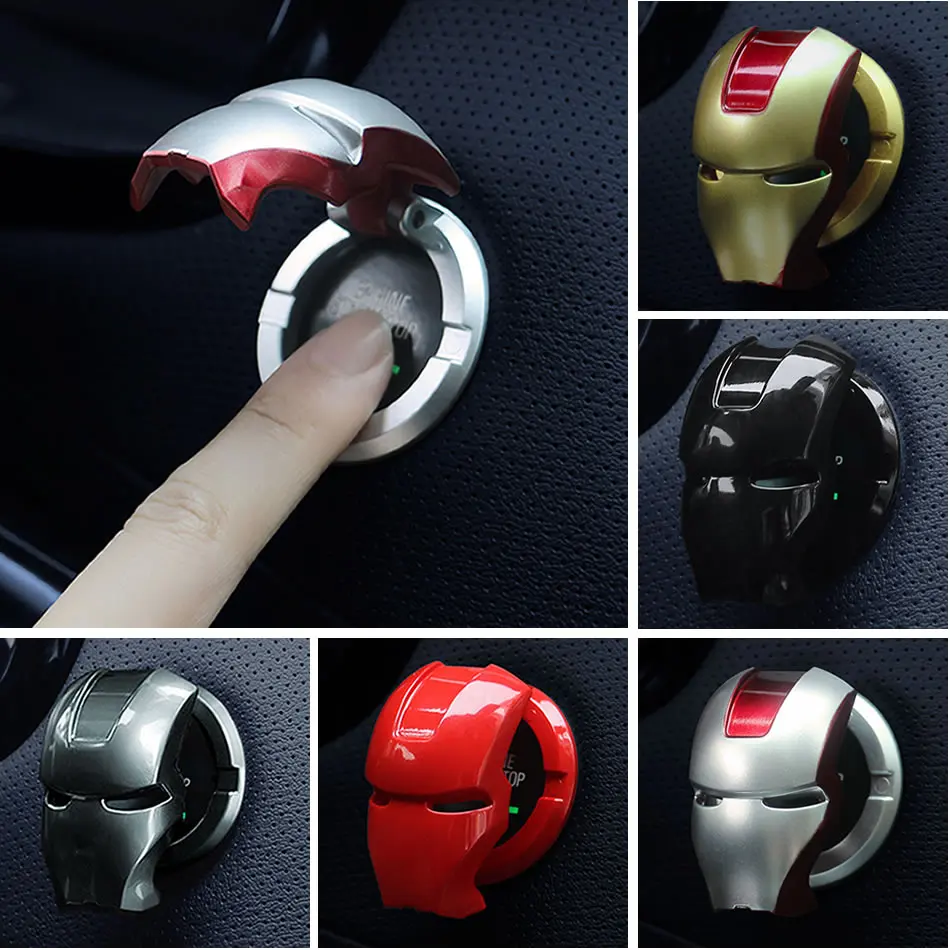 Marvel Iron Man Car Interior Sticker Anime ABS Plastic Spiderman Figure Engine Ignition Start Switch Button Cover Trim Toys |