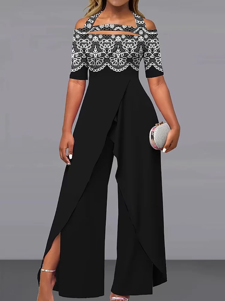 Women Patchwork Hollow Out Halter Jumpsuits Summer Female Streetwear Casual Loose Rompers Mid Waist Office Print Wide Leg Pants
Women Patchwork Hollow Out Halter Jumpsuits Summer Female Streetwear Casual Loose Rompers Mid Waist Office Print Wide Leg Pants