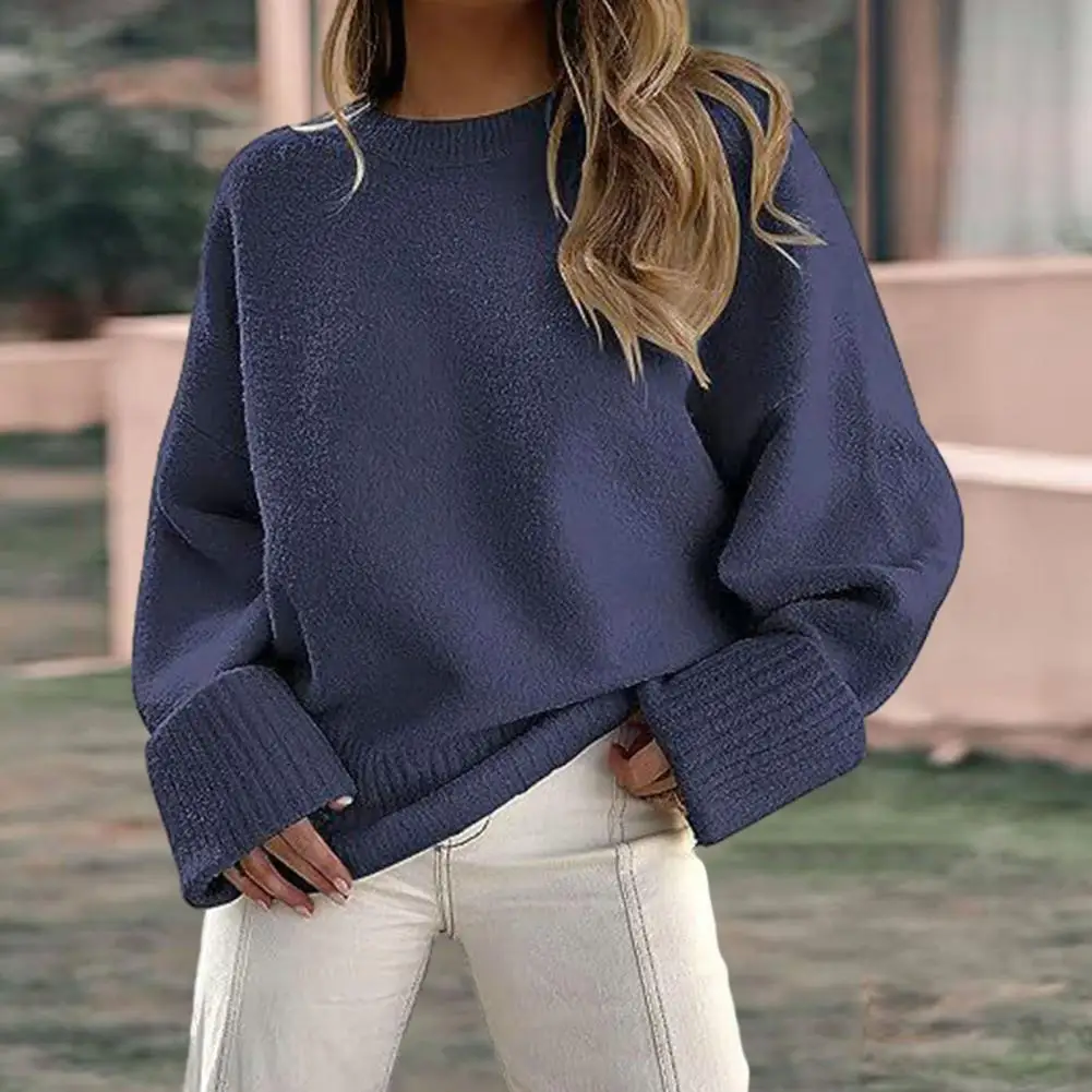 

Pullover Women Winter Knitting Sweater O-neck Long Sleeve Ribbed Trim Loose Warm Oversized Fuzzy Knit Pullover Sweater Streetwea