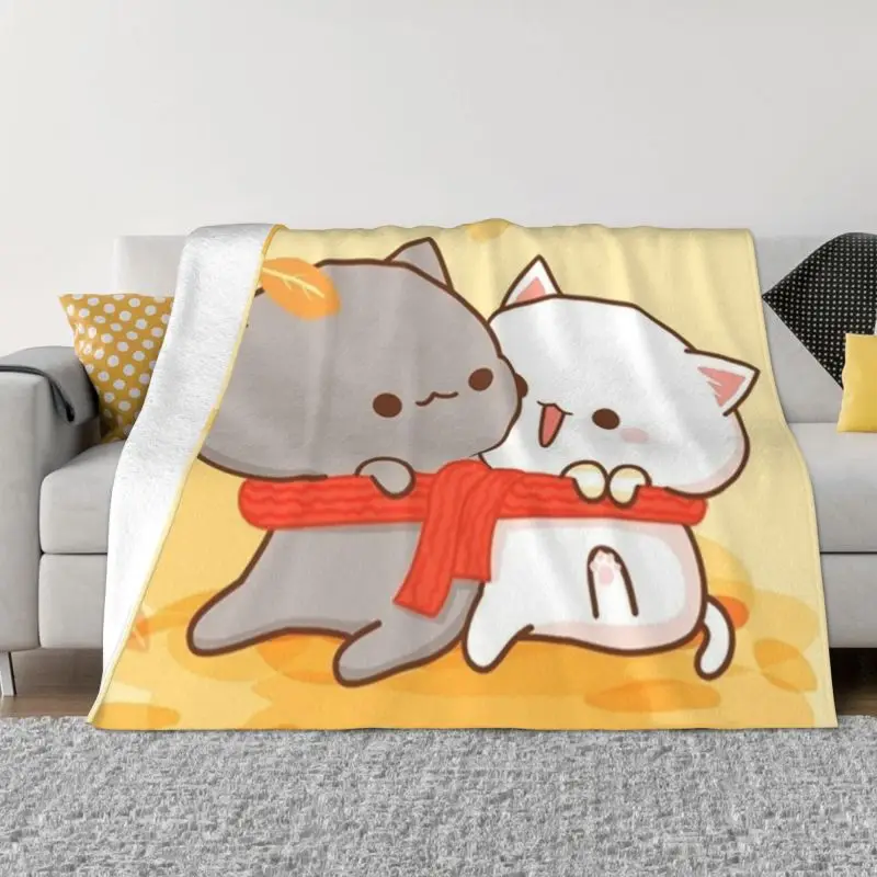 

Romantic Mochi Cat Peach And Goma Blanket Warm Fleece Soft Flannel Throw Blankets for Bedding Couch Car Spring Autumn
