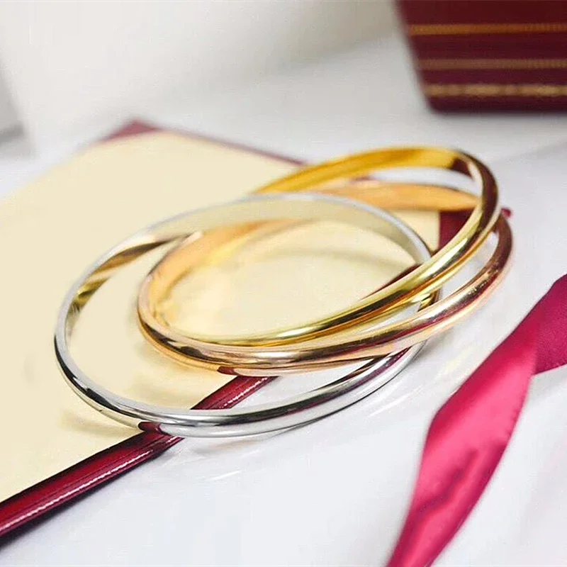 

Классические брендовые ювелирные изделия из стерлингового серебра 925 пробы, браслет с тремя кольцами, женская мода, изысканный роскошный женский браслет, подарок для пары