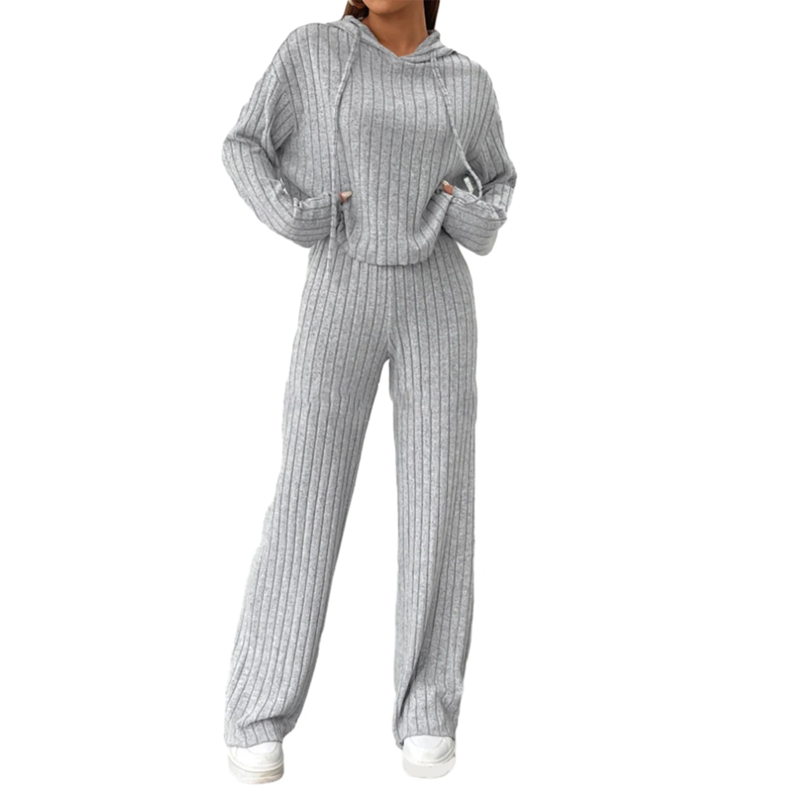 Women 2 Piece Outfits Ribbed Knitted Hoodie and Wide Legs Pants Set Spring Autumn Solid Color Aesthetic Clothes Matching Sets
Women 2 Piece Outfits Ribbed Knitted Hoodie and Wide Legs Pants Set Spring Autumn Solid Color Aesthetic Clothes Matching Sets