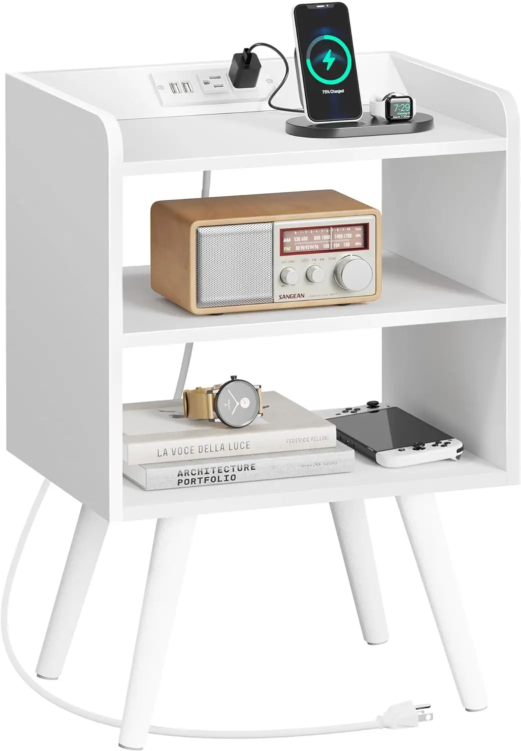 Night Stand with Charger Station, 3 Tier End Table with Solid Wood Feet, Slanted Power Panel, Side Table w/ Storage for Bedroom
Night Stand with Charger Station, 3 Tier End Table with Solid Wood Feet, Slanted Power Panel, Side Table w/ Storage for Bedroom