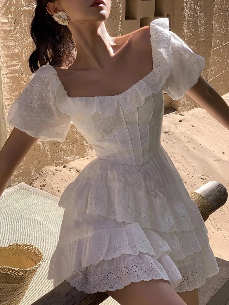 AIGYPTOS Summer White Mini Dress Women Vintage Elegant Sexy Backless Sweet Princess Puffy Skirt Hollow Out Embroidery Cake Dress
AIGYPTOS Summer White Mini Dress Women Vintage Elegant Sexy Backless Sweet Princess Puffy Skirt Hollow Out Embroidery Cake Dress