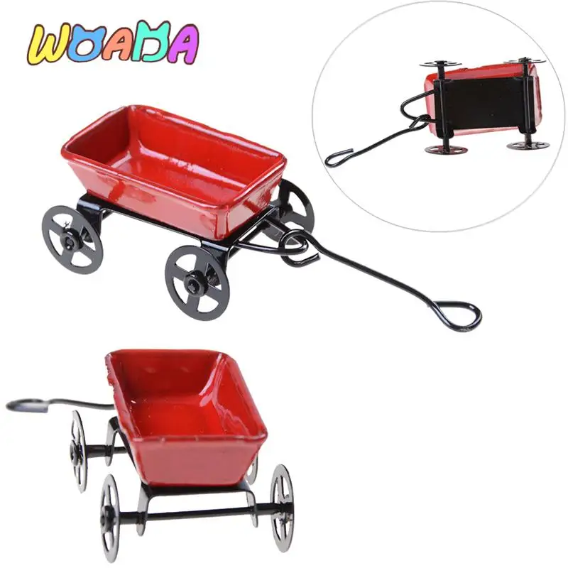 

Toy gifts Ornament 1:12 Mini Cute Dollhouse Miniature Metal Red Small Pulling Cart Garden Furniture Accessorie Home Decor Gift