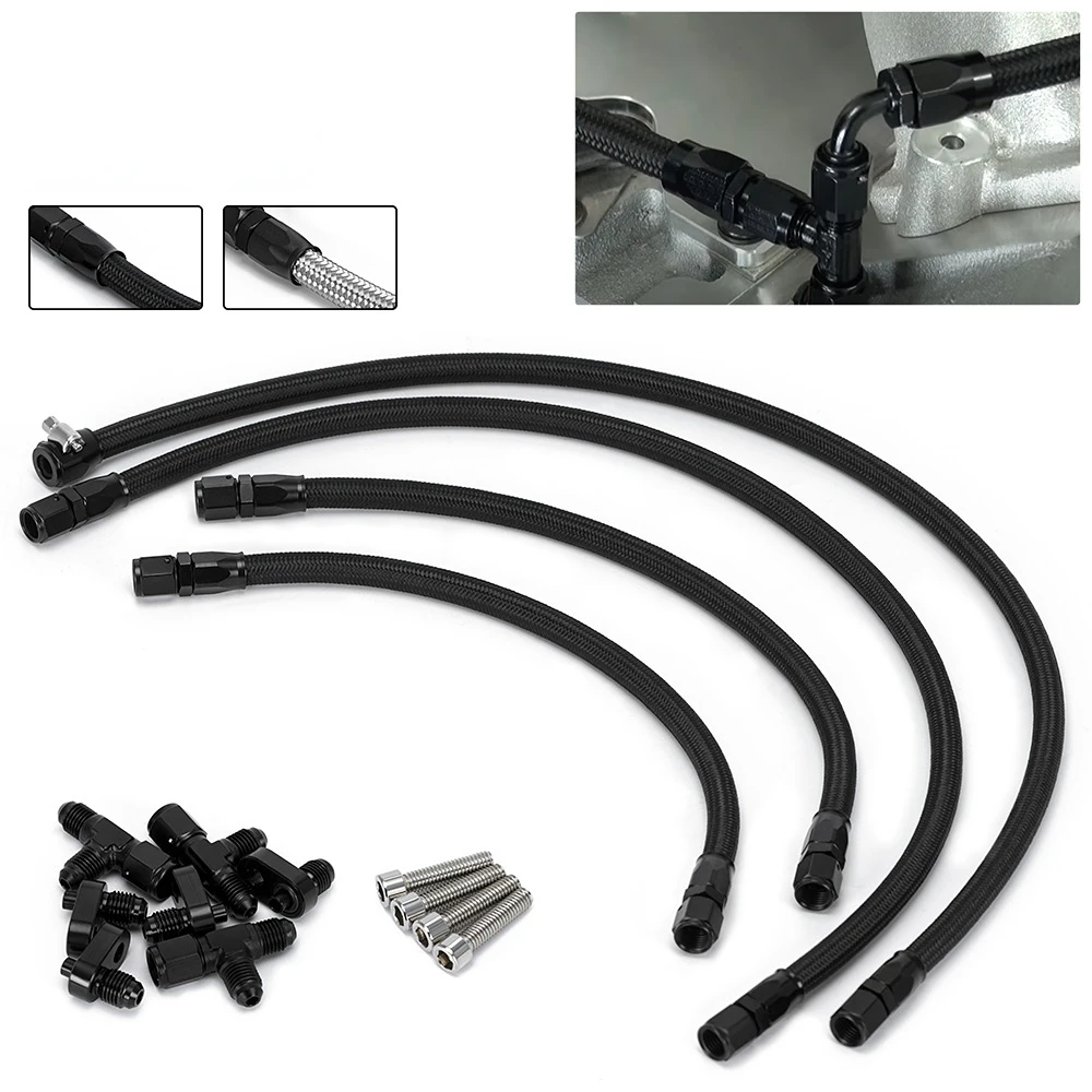 AN4 Engine Steam Vent Hose Kit Stainless Steel Braided / Black Nylon Hose For LS LSX LS1 LS2 LS6 LM7 For Front Rear Venting
AN4 Engine Steam Vent Hose Kit Stainless Steel Braided / Black Nylon Hose For LS LSX LS1 LS2 LS6 LM7 For Front Rear Venting