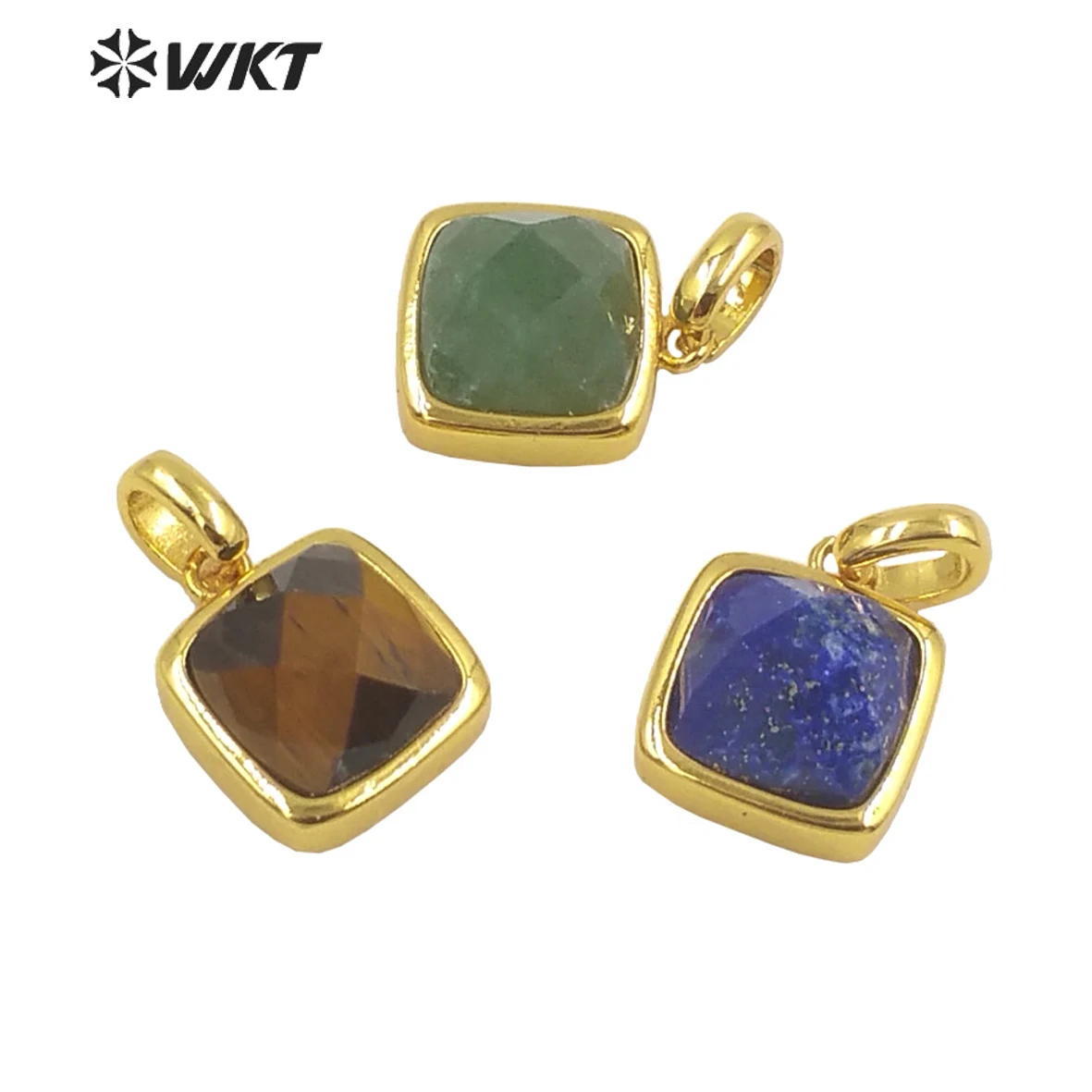 

WT-P1837 Wholesale fashion 11mm gold Bezel setting Square stone pendants tiny faceted natural gemstone charms for necklace