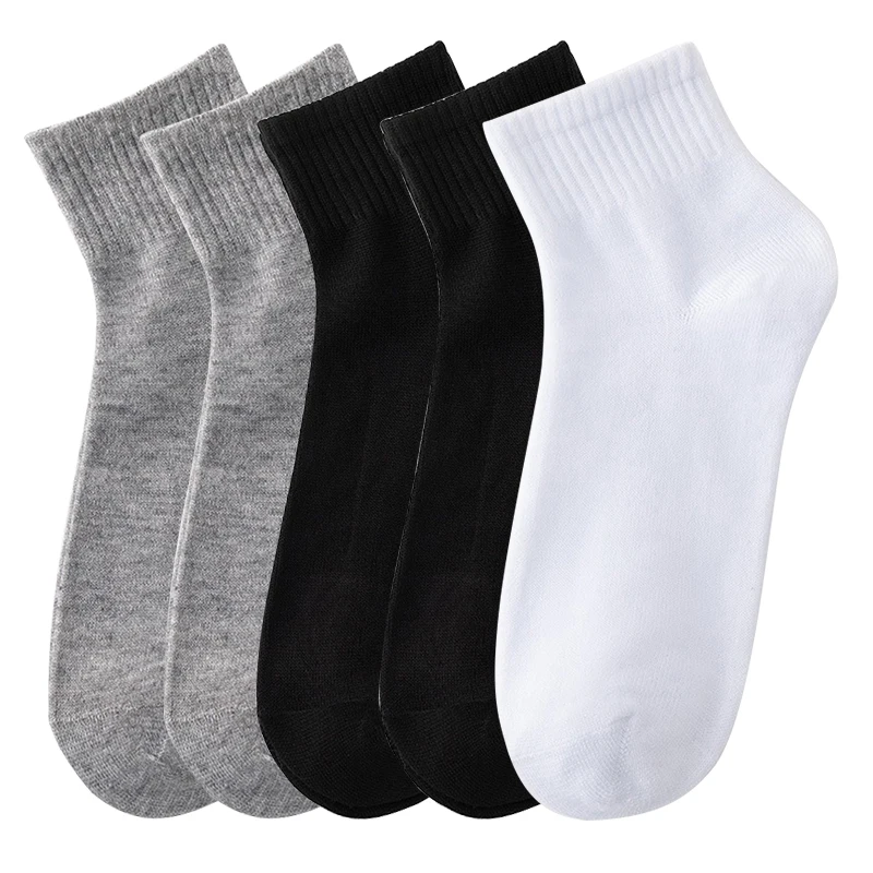 

5 Pairs/Lot Men's Solid Color Socks Black White Business Casual Simple Versatile Breathable Cotton Sports Mesh Short Socks