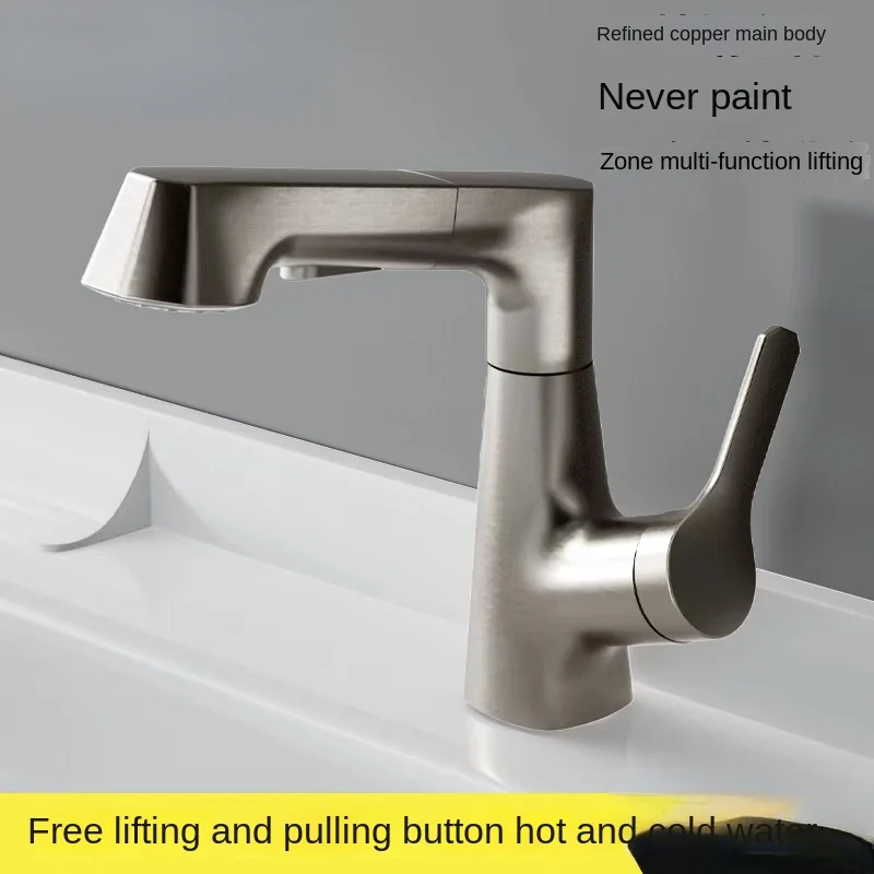 Gray Lifting Pull-out Multi-Functional Copper Bathroom Face Washing Wash Basin Hot and Cold Water Faucet
Gray Lifting Pull-out Multi-Functional Copper Bathroom Face Washing Wash Basin Hot and Cold Water Faucet
