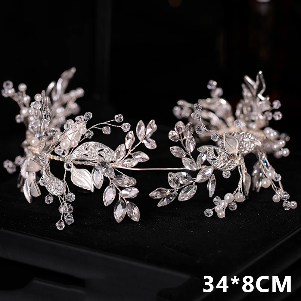 

Bridal Sweet Headband Leaf Headpieces Pearls Hair Accessories with Dazzling Rhinestones for Bridesmaid Wedding Party Balls