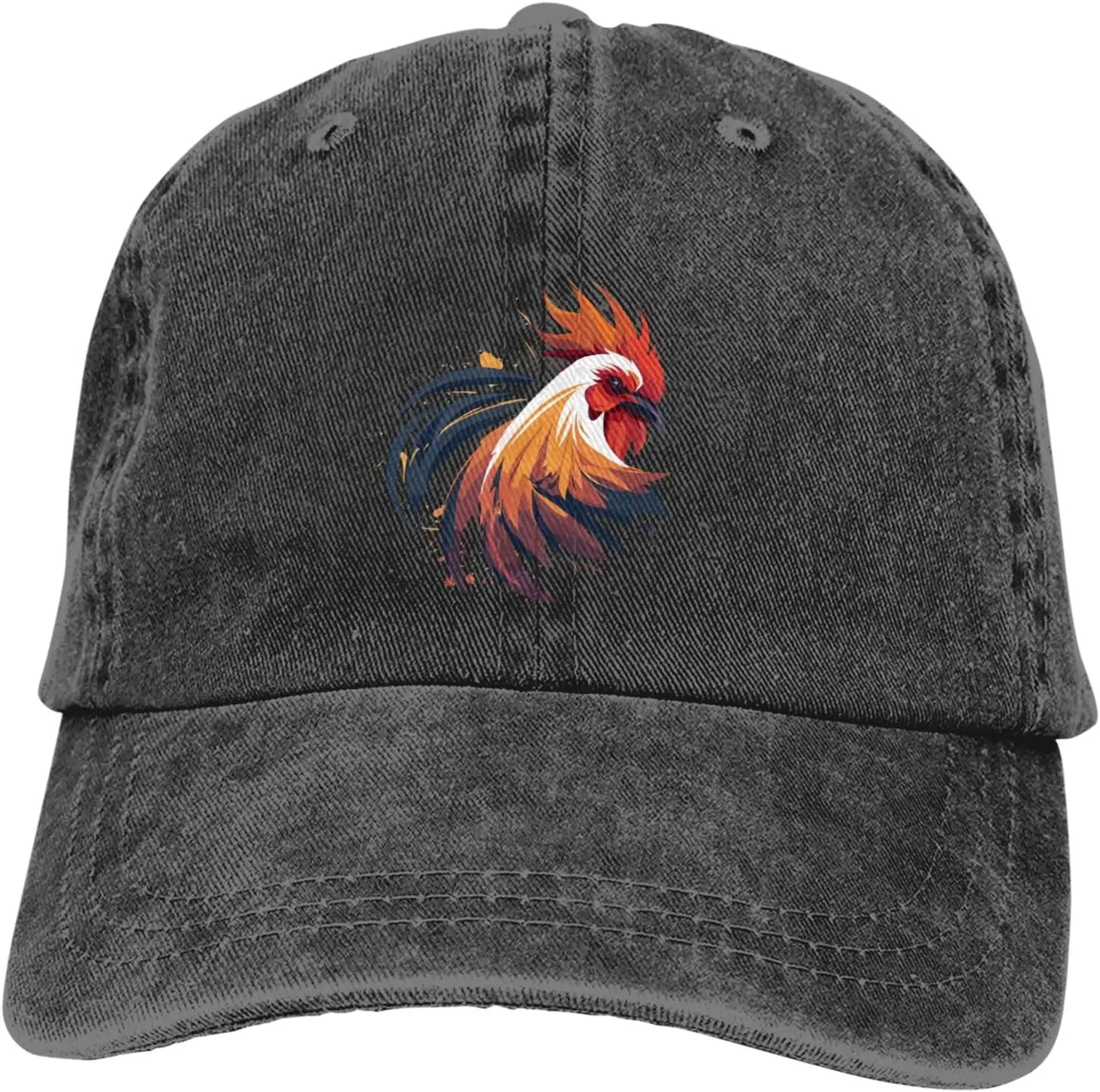 

Rooster Chicken Head Distressed Adjustable Washed Denim Mens Dad Trucker Hat Baseball Ball Cap for Men