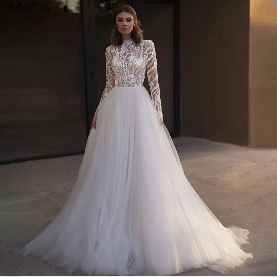 POMUSE Sexy O-Neck Wedding dress pleat backless Lace Floor-Length Wedding Bride Gown Custom Made Vestido De Novia for Women
POMUSE Sexy O-Neck Wedding dress pleat backless Lace Floor-Length Wedding Bride Gown Custom Made Vestido De Novia for Women