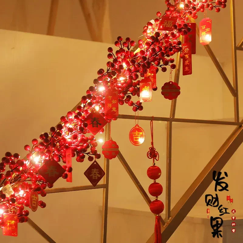 

Китайская Новогодняя цветочная гирлянда, Декорации для весеннего фестиваля, светодиодная лампа, венок, праздничный декор для передней двери, лестницы