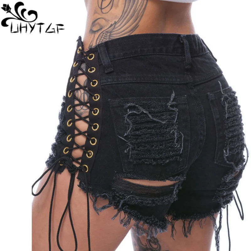 UHYTGF Summer Sexy Ripped Raw edge Denim Shorts Women Streetwear High Waist Lace-Up Hole Hollow Out Fashion female Jeans Shorts
UHYTGF Summer Sexy Ripped Raw edge Denim Shorts Women Streetwear High Waist Lace-Up Hole Hollow Out Fashion female Jeans Shorts