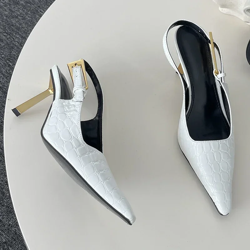 Patent Leather Green Women Pumps Sexy Pointed Toe Metal Buckle Strap Thin High Heels Summer Elegant Slingbacks Heeled Sandals 41 S41c11b053a3a48f686028cc99476da26T