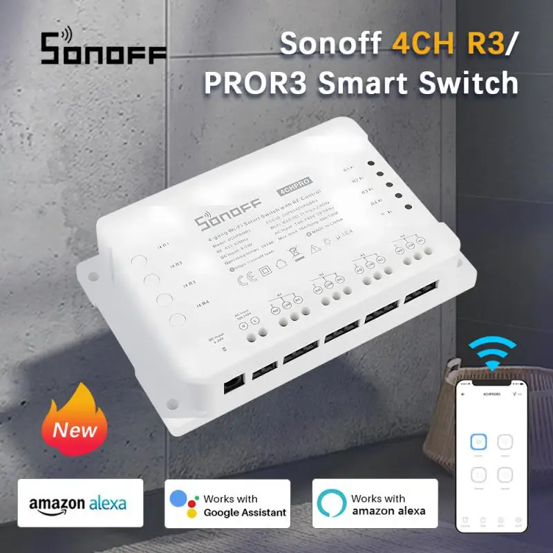 Смарт-переключатель Sonoff R3/ 4CH PRO R3, 4-канальный, Wi-Fi, блокировка, ввод сигнала, Радиоуправление, поддержка EWeLink Alexa Google Home Alice
Смарт-переключатель Sonoff R3/ 4CH PRO R3, 4-канальный, Wi-Fi, блокировка, ввод сигнала, Радиоуправление, поддержка EWeLink Alexa Google Home Alice