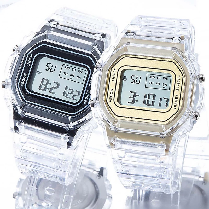 

Fashion Men Women Watches Gold Casual Transparent Digital Sport Watch Lover's Gift Clock Children Kid's Wristwatch Female Clock