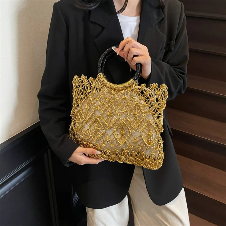 Luxury Woven Round Handle Bag - Designer Eco-Friendly Hollow-Out Handbag 17 S41c963c1771b400bba73e5665c850575i