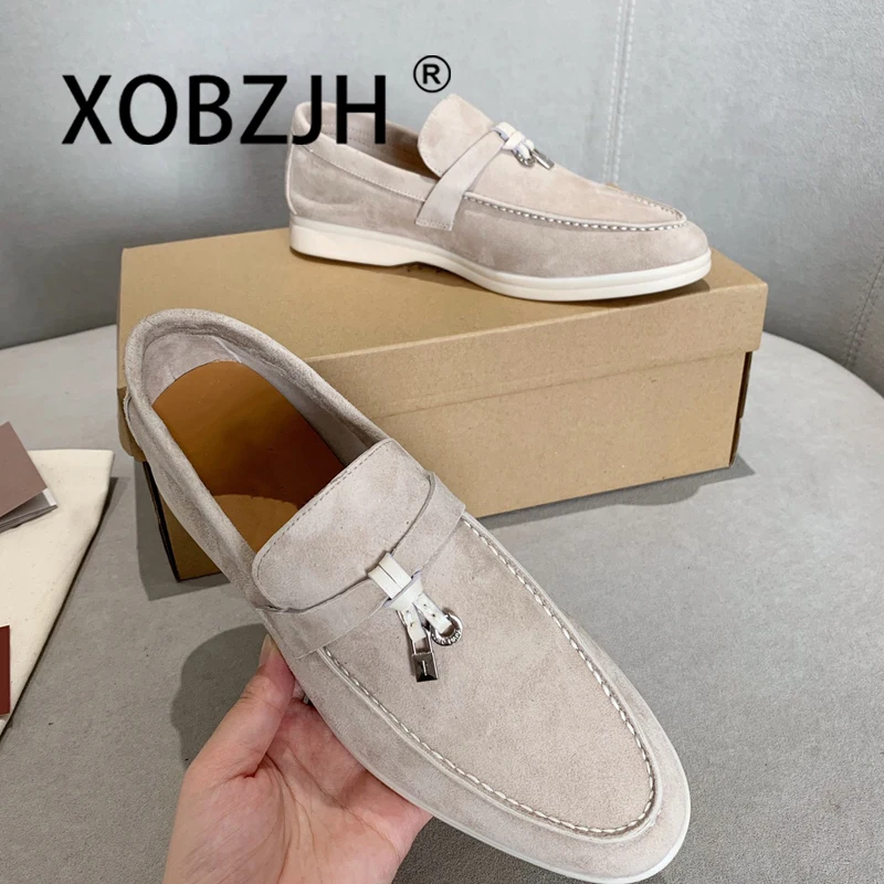 

Suede Women Loafers Summer Walk Shoes Spring Autumn Fashion Causal Moccasines Leather Metal Pendant Flat Shoes Lazy SlipOn Mules