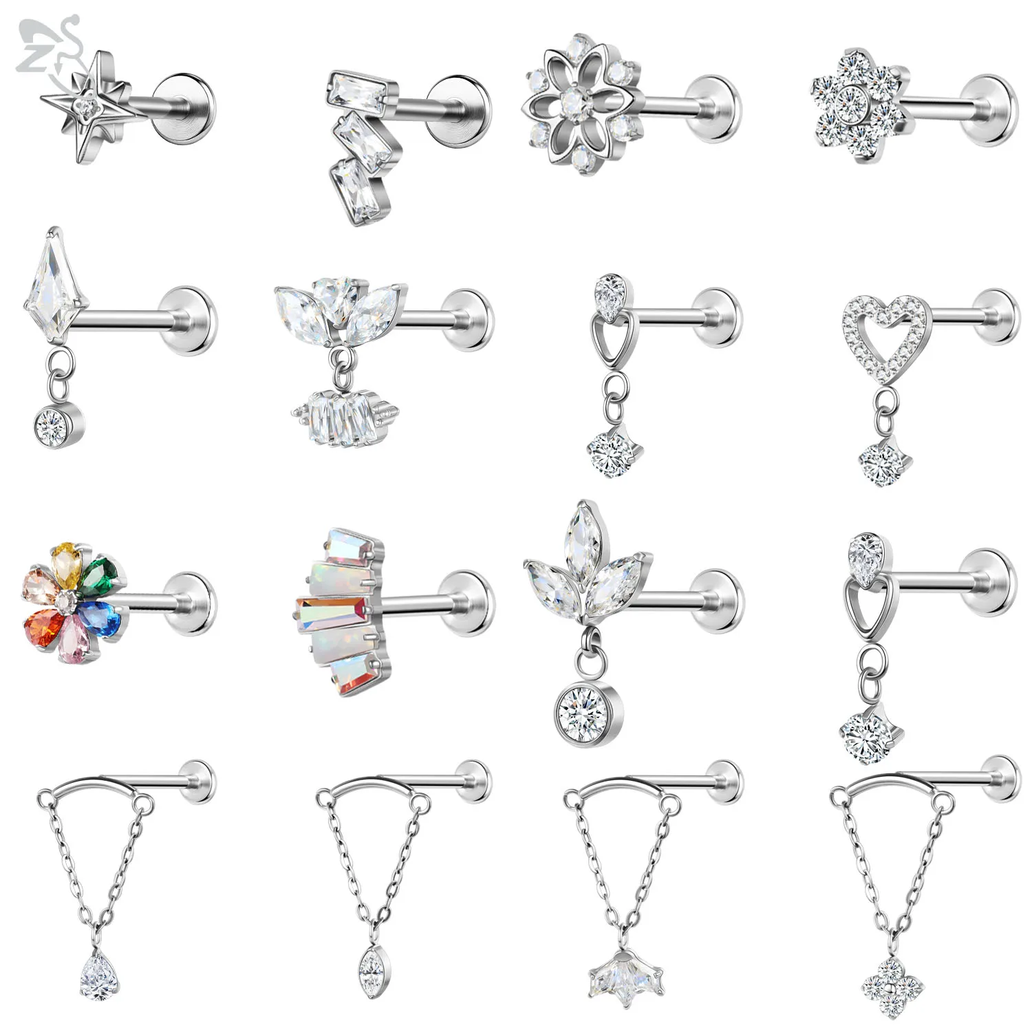 ZS 1PC 16G G23 Titanium Lip Rings Flower Star Shape Labret Piercing Gold Color Ear Stud White Crystal Cartilage Earring 
ZS 1PC 16G G23 Titanium Lip Rings Flower Star Shape Labret Piercing Gold Color Ear Stud White Crystal Cartilage Earring